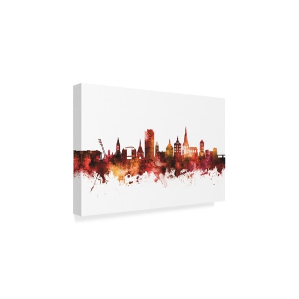 Michael Tompsett 'Rostock Germany Skyline Red' Canvas Art,22x32